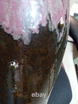 Buff Clay (Midwest) Arts Crafts Oil Jar Vase HUGE Purple Lava Drip