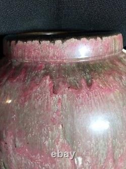 Buff Clay (Midwest) Arts Crafts Oil Jar Vase HUGE Purple Lava Drip