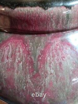 Buff Clay (Midwest) Arts Crafts Oil Jar Vase HUGE Purple Lava Drip