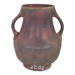 Burley Winter 1930s Arts And Crafts Pottery Purple Handled Mottled Ceramic Vase