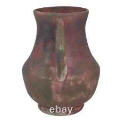 Burley Winter 1930s Arts And Crafts Pottery Purple Handled Mottled Ceramic Vase