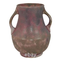 Burley Winter 1930s Arts And Crafts Pottery Purple Handled Mottled Ceramic Vase