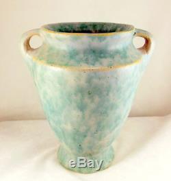 Burley Winter Arts and Crafts handled vase green blended matte glaze