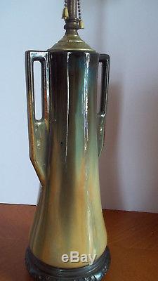 C Antique Arts & Crafts Pottery Lamp Double Handles Great Glaze