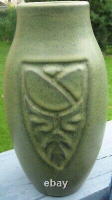 C. C. Brown Arts and Crafts Matt Green Vase with Incised Flower Design