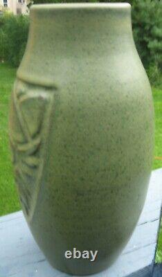 C. C. Brown Arts and Crafts Matt Green Vase with Incised Flower Design