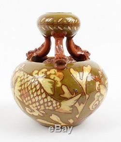 C. H Brannam 1894 Double Gourd Arts and Crafts Pottery Vase Dolphin Supports
