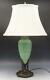 C1910 Arts & Crafts Green Pottery Table Lamp Early Deco Mounted Metal Base