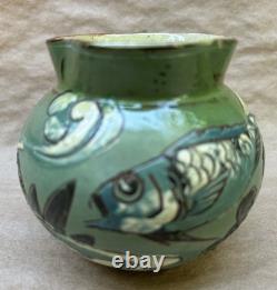 CH Brannam Blue & Green Arts & Crafts Art Pottery Fish Vase Circa 1909