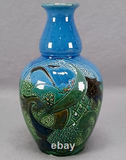 CH Brannam Blue & Green Arts & Crafts Art Pottery Fish Vase Circa 1909