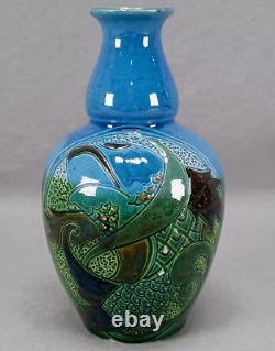 CH Brannam Blue & Green Arts & Crafts Art Pottery Fish Vase Circa 1909