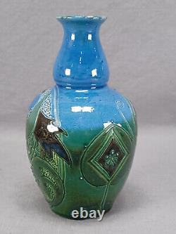 CH Brannam Blue & Green Arts & Crafts Art Pottery Fish Vase Circa 1909