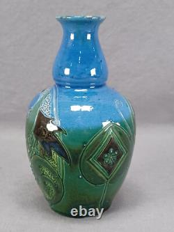 CH Brannam Blue & Green Arts & Crafts Art Pottery Fish Vase Circa 1909