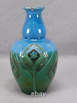 CH Brannam Blue & Green Arts & Crafts Art Pottery Fish Vase Circa 1909