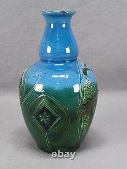 CH Brannam Blue & Green Arts & Crafts Art Pottery Fish Vase Circa 1909