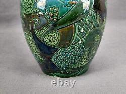 CH Brannam Blue & Green Arts & Crafts Art Pottery Fish Vase Circa 1909