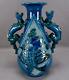 Ch Brannam Blue & Green Arts & Crafts Art Pottery Fish Vase With Dragon Handles