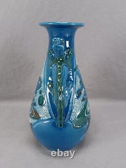 CH Brannam Blue & Green Arts & Crafts Art Pottery Fish Vase With Dragon Handles