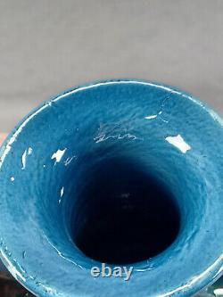 CH Brannam Blue & Green Arts & Crafts Art Pottery Fish Vase With Dragon Handles