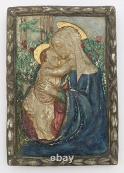 COMPTON POTTERS GUILD ARTS & CRAFTS POTTERY PLAQUE OF THE VIRGIN & CHILD c1920