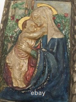 COMPTON POTTERS GUILD ARTS & CRAFTS POTTERY PLAQUE OF THE VIRGIN & CHILD c1920