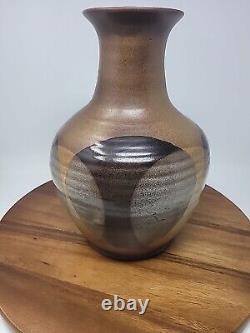 California Studio Pottery BULBOUS VASE Overlapping Glaze Circles LARGE 13.25