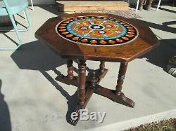 California octagon Mission Arts & Crafts art pottery tile mahogany side table
