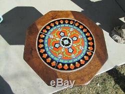 California octagon Mission Arts & Crafts art pottery tile mahogany side table