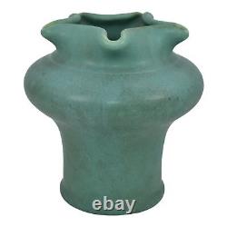 Camark 1920s Vintage Arts And Crafts Pottery Matte Green Pinched Star Rim Vase