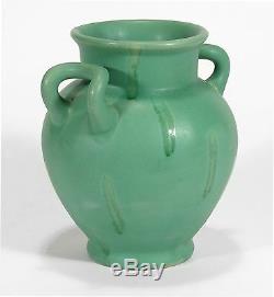 Camark Pottery matte green Arts & Crafts 2 handled drip vase Camden Arkansas