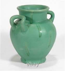 Camark Pottery matte green Arts & Crafts 2 handled drip vase Camden Arkansas