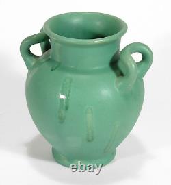 Camark Pottery matte green Arts & Crafts 2 handled drip vase Camden Arkansas