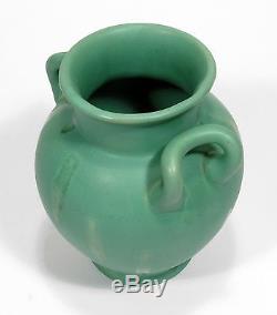 Camark Pottery matte green Arts & Crafts 2 handled drip vase Camden Arkansas