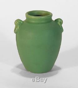 Camark Pottery matte green Arts & Crafts ring handled vase Camden Arkansas