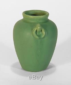 Camark Pottery matte green Arts & Crafts ring handled vase Camden Arkansas