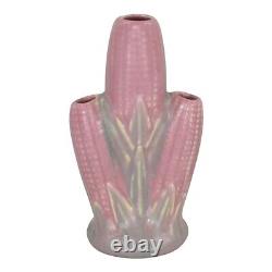 Camark Vintage Arts And Crafts Pottery Matte Pink Ceramic Triple Corn Vase