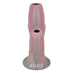 Camark Vintage Arts And Crafts Pottery Matte Pink Ceramic Triple Corn Vase