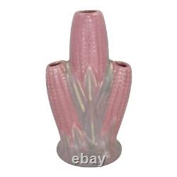 Camark Vintage Arts And Crafts Pottery Matte Pink Ceramic Triple Corn Vase