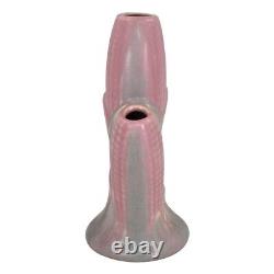 Camark Vintage Arts And Crafts Pottery Matte Pink Ceramic Triple Corn Vase