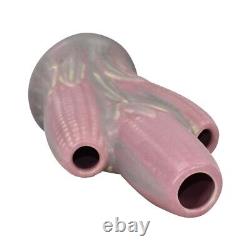 Camark Vintage Arts And Crafts Pottery Matte Pink Ceramic Triple Corn Vase