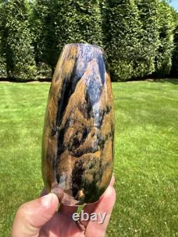 Cat's Eye Flambe Glazed Arts & Crafts Mission Style Cabinet Vase Metallic Luster