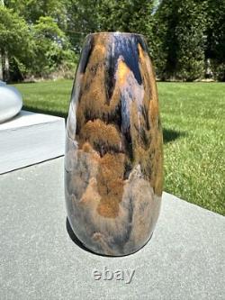 Cat's Eye Flambe Glazed Arts & Crafts Mission Style Cabinet Vase Metallic Luster