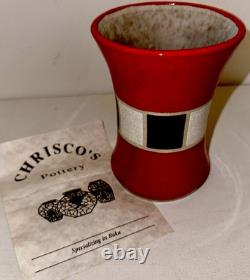 Charles Chrisco Raku Pottery Crackle Glazed Vase Signed Red Black White + Papers