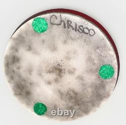 Charles Chrisco Raku Pottery Crackle Glazed Vase Signed Red Black White + Papers