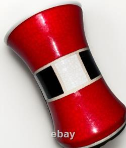 Charles Chrisco Raku Pottery Crackle Glazed Vase Signed Red Black White + Papers