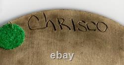 Charles Chrisco Raku Pottery Crackle Glazed Vase Signed Red Black White + Papers
