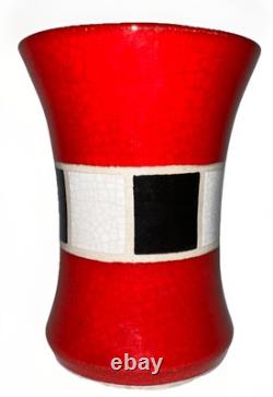 Charles Chrisco Raku Pottery Crackle Glazed Vase Signed Red Black White + Papers