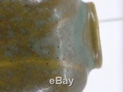 Chicago Crucible Arts & Crafts Pottery Mottled Green Glaze Vase Scarab