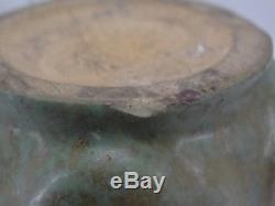 Chicago Crucible Arts & Crafts Pottery Mottled Green Glaze Vase Scarab