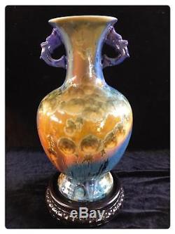 Chinese Flambé Crystalline Glaze Ceramic Mordern Art Pottery Vases Collectibles